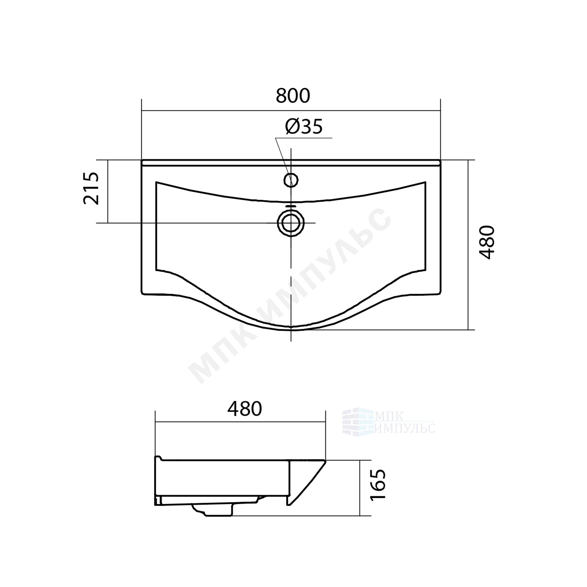Умывальник мебельный Беверли 80 1 отверстие под смеситель по центру Santek 1.WH30.2.422 — изображение 2