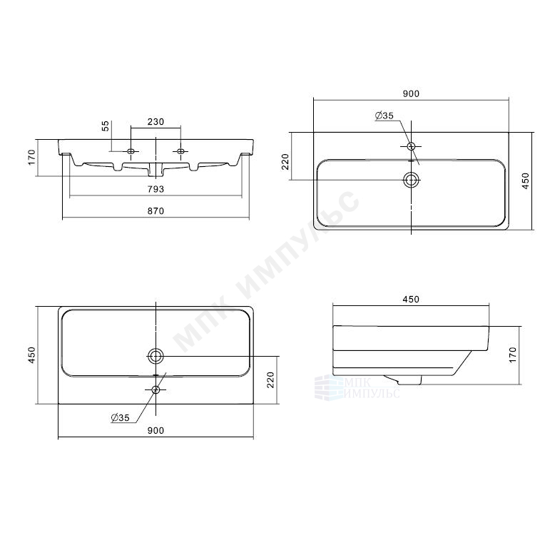 Умывальник мебельный Адриана 90 1 отверстие под смеситель по центру Santek 1.WH50.1.629 — изображение 4