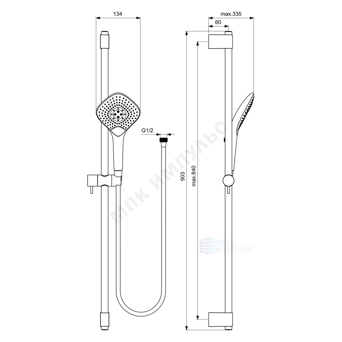 Гарнитур душевой хром IDEALRAIN EVO JET DIAMOND XL3 Ideal Standard B1764AA — изображение 2