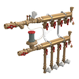 Узел коллекторный этажный латунь Ду 40 для учёта расхода ТЭ GE553-B3 1" 7 вых 3/4" Giacomini GE553Y157