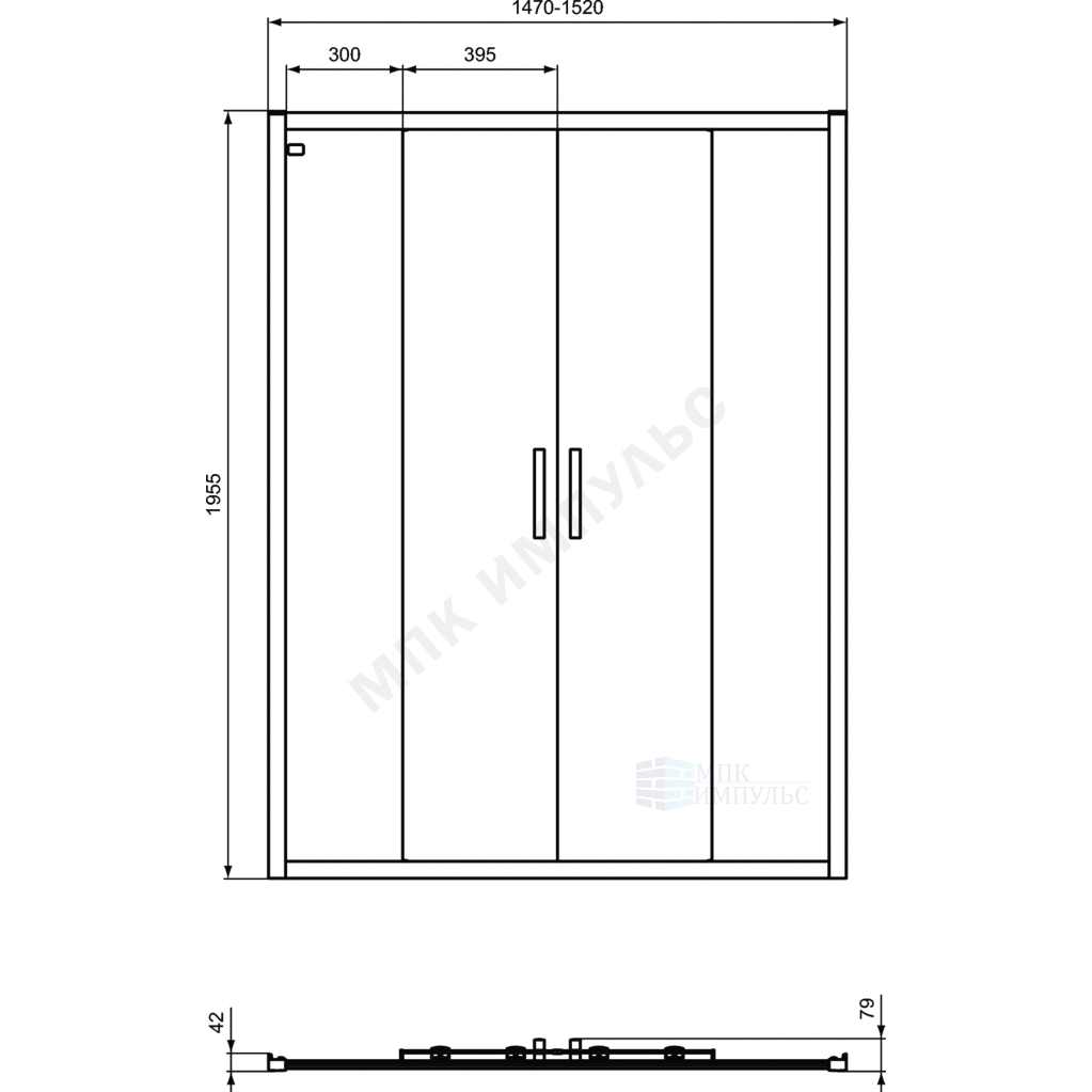 Дверь душевая CONNECT 2 Sliding door 1500х1950 мм алюминиевый профиль Ideal Standard K968701 — изображение 3