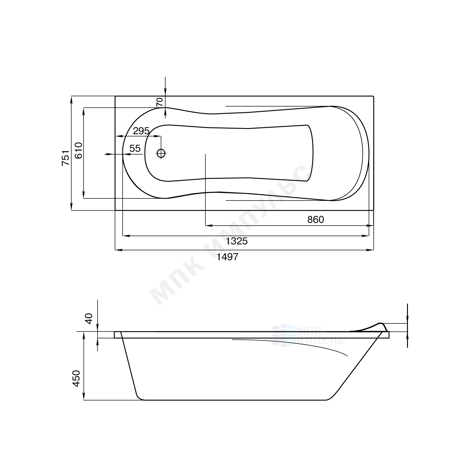 Ванна акриловая Каледония 150х75см без ножек Santek 1.WH30.2.383 — изображение 3