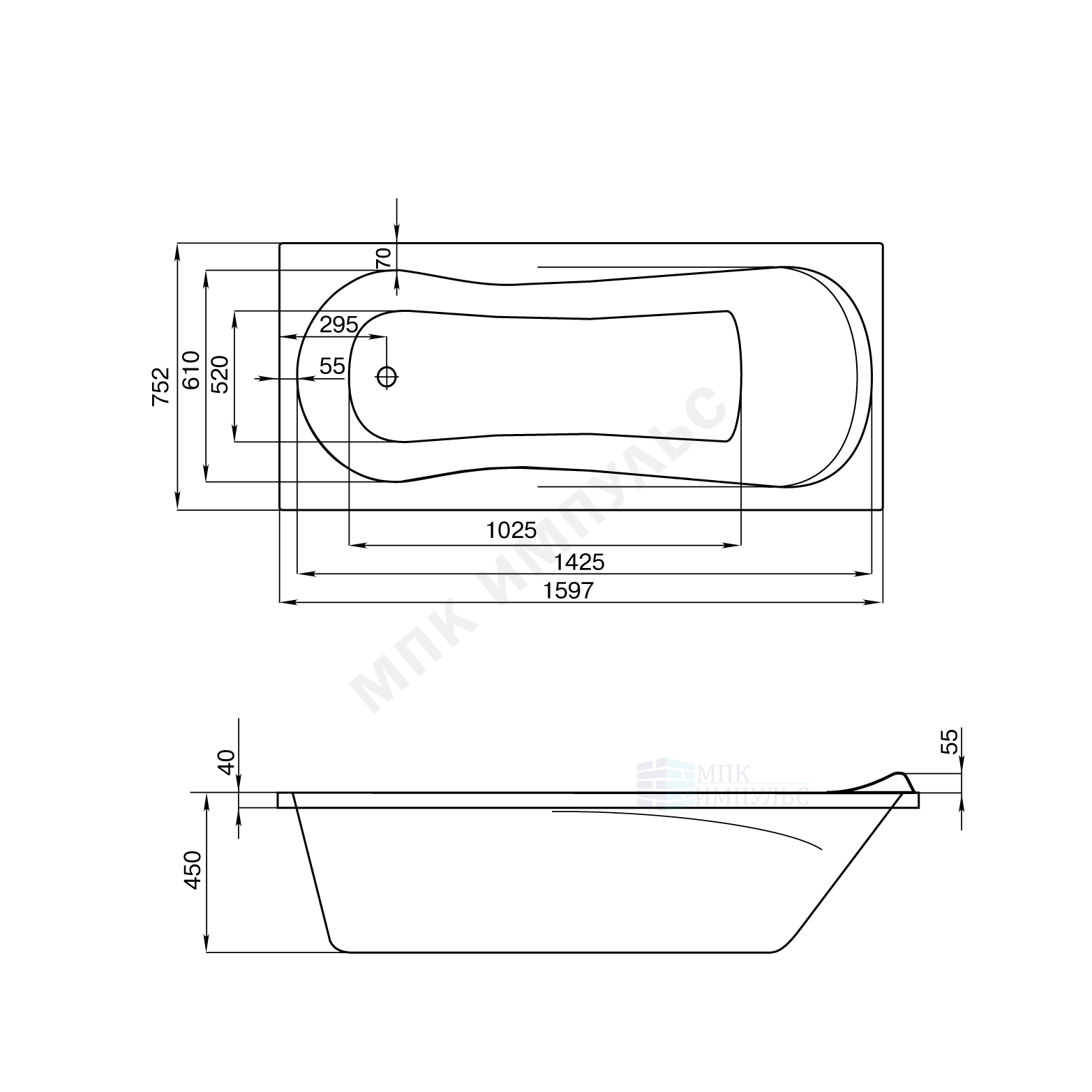 Ванна акриловая Каледония 160х75см без ножек Santek 1.WH30.2.388 — изображение 3