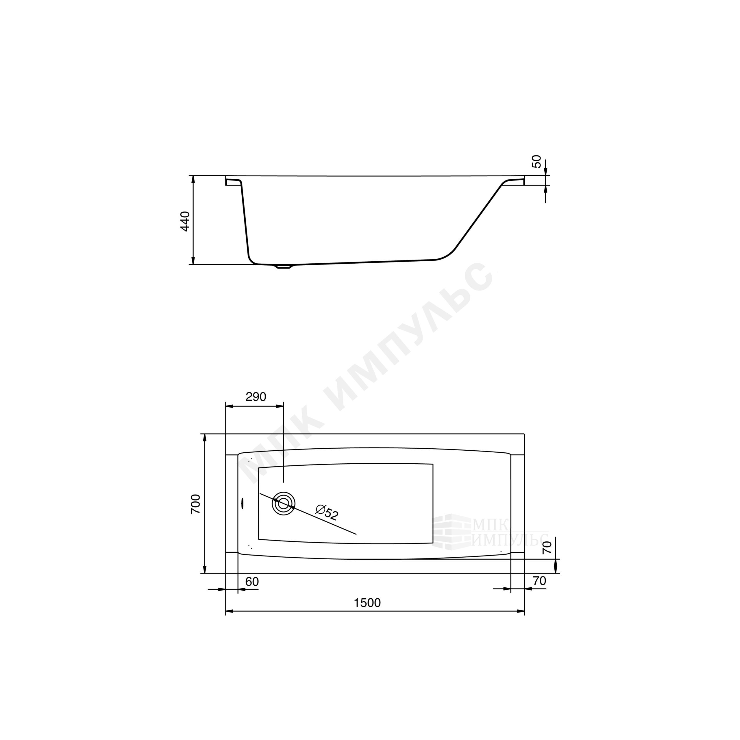 Ванна акриловая Санторини 150х70см без ножек Santek 1.WH30.2.497 — изображение 3