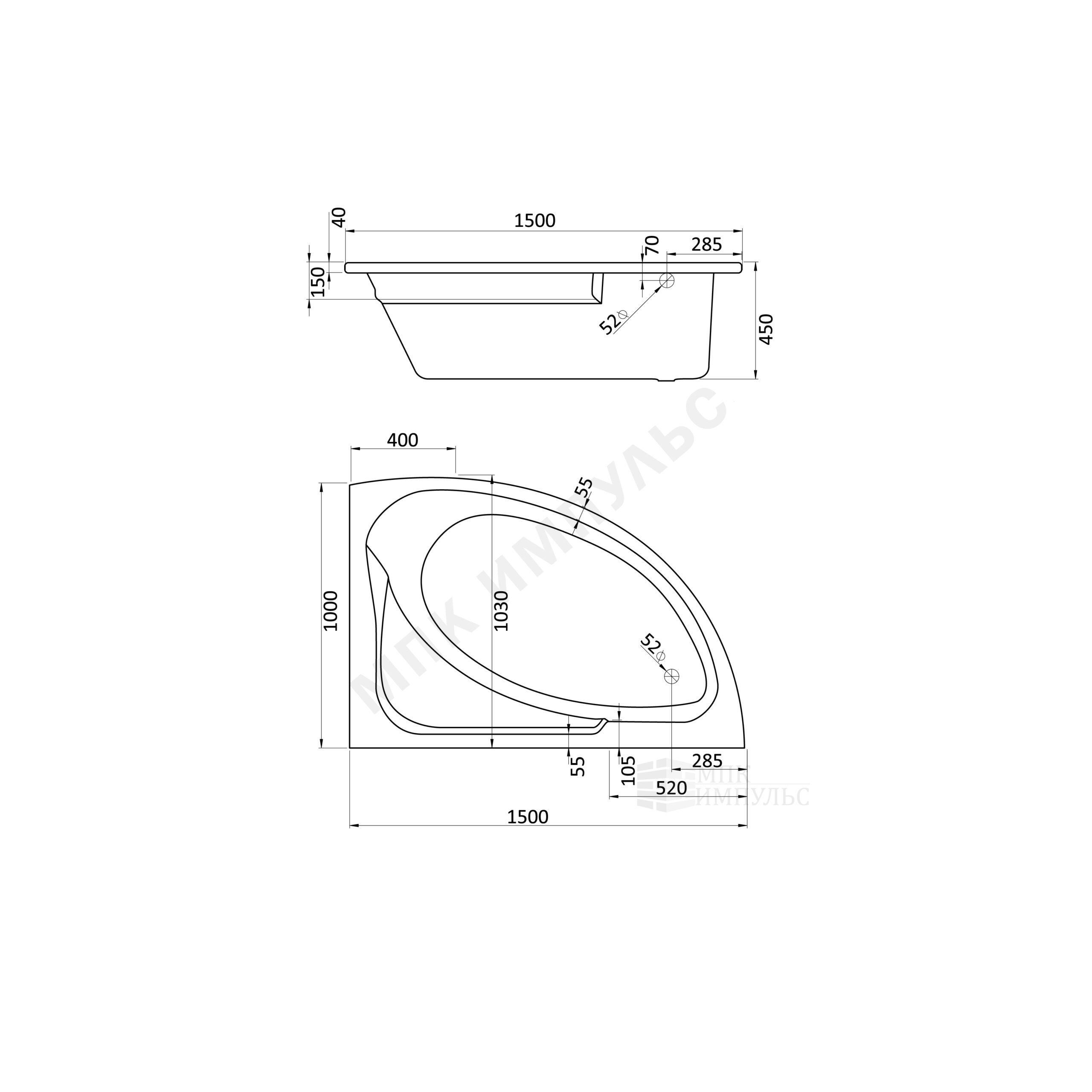 Ванна акриловая Гоа R 150х100см без ножек правосторонняя Santek 1.WH11.2.032 — изображение 3
