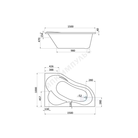 Ванна акриловая Ибица R 150х100см без ножек правосторонняя Santek 1.WH11.2.035 — изображение 3