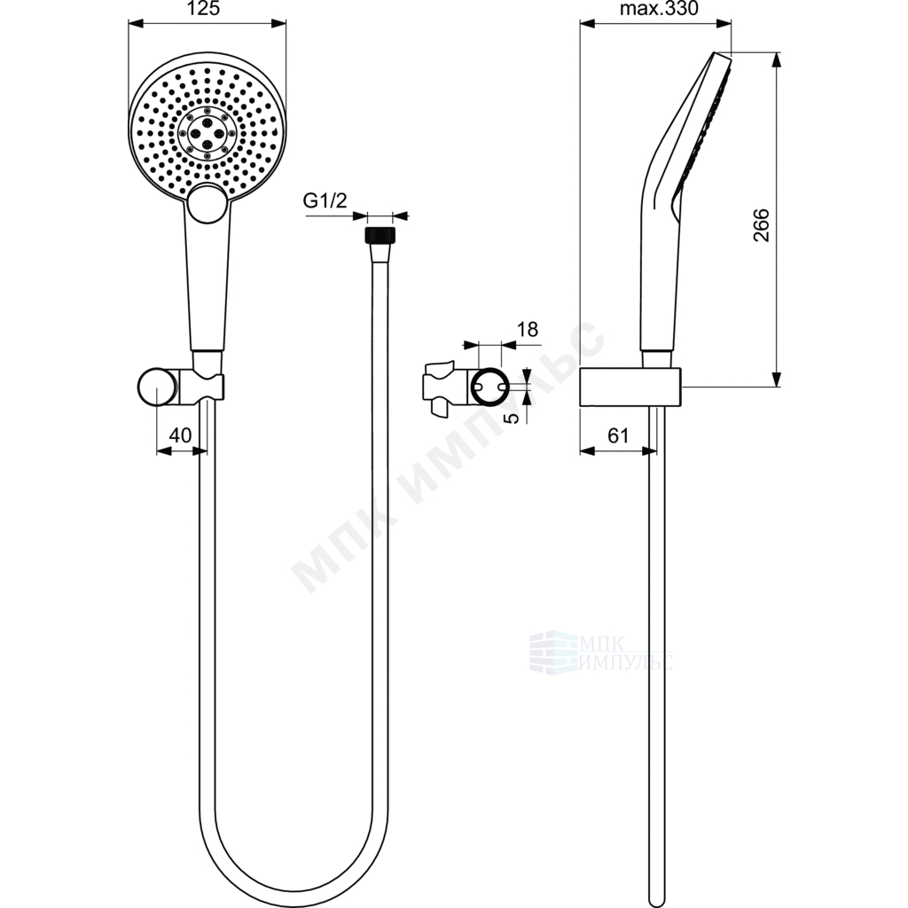 Гарнитур душевой хром IDEALRAIN EVO JET ROUND XL3 Ideal Standard B1765AA — изображение 2