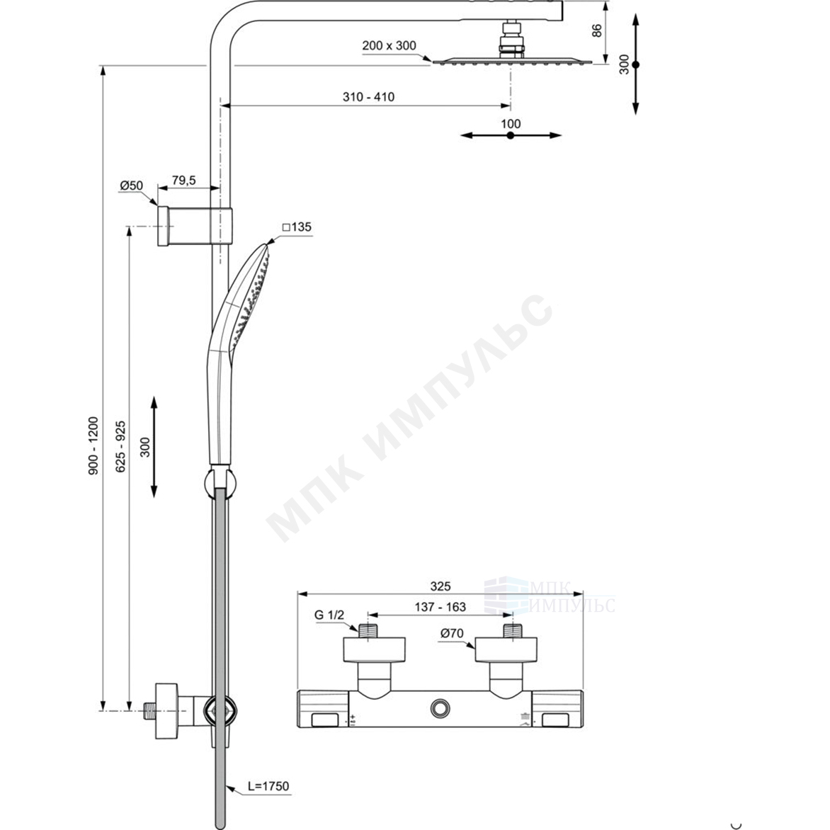 Система душевая с термостатическим смесителем хром CERATHERM T100 Ideal Standard A7705AA — изображение 6