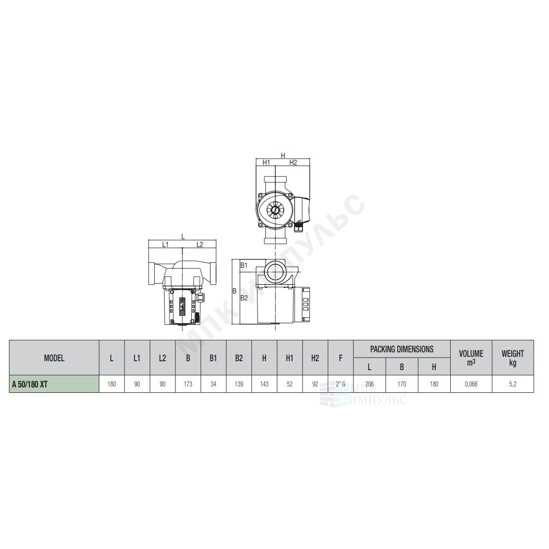 Насос циркуляционный с мокрым ротором A 50/180 XT PN10 3x400В/50Гц DAB 505802671 — изображение 2