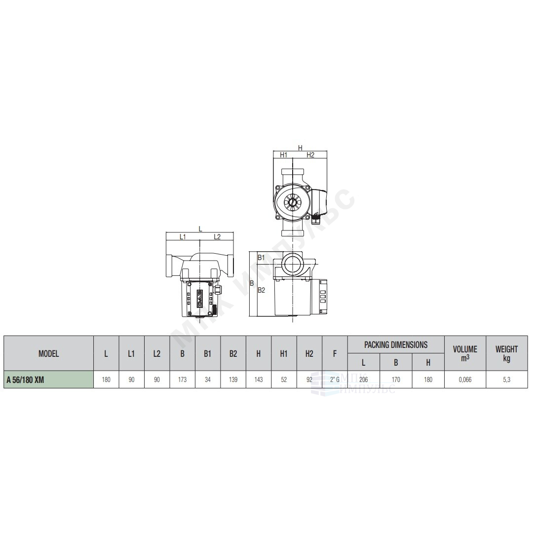 Насос циркуляционный с мокрым ротором A 56/180 XM PN10 1х230В/50Гц DAB 505804041 — изображение 2