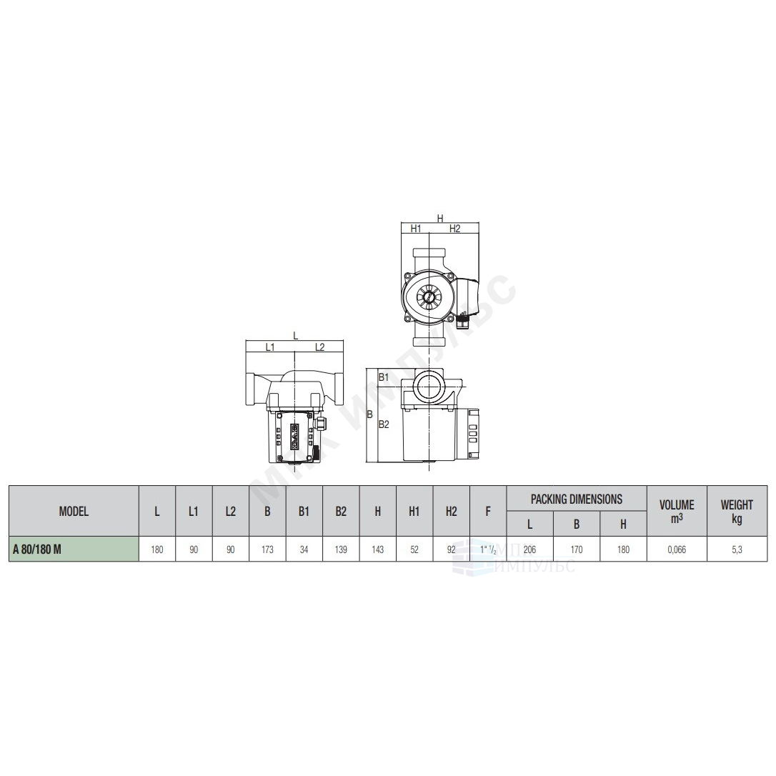 Насос циркуляционный с мокрым ротором A 80/180 M PN10 1х230В/50Гц DAB 505807001 — изображение 2