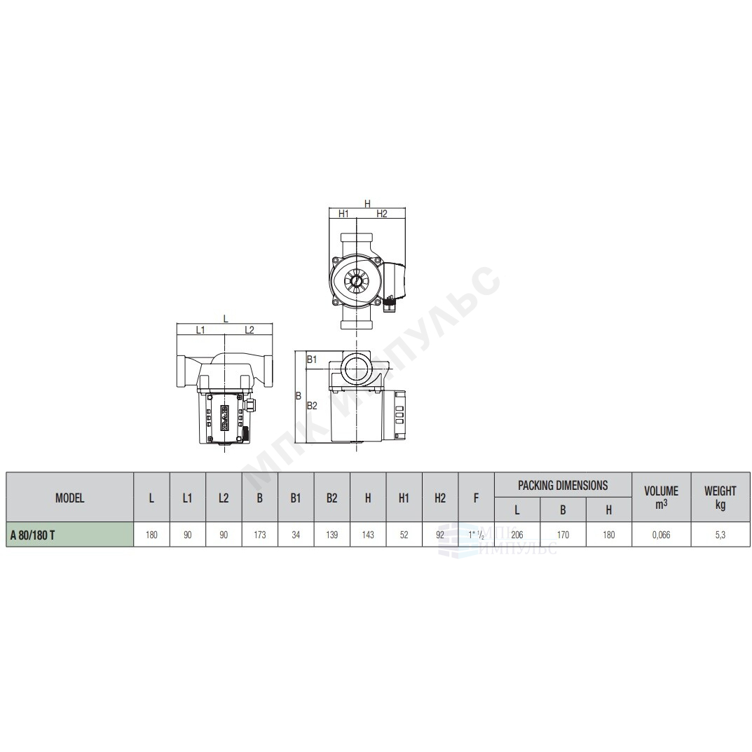 Насос циркуляционный с мокрым ротором A 80/180 T PN10 3x400В/50Гц DAB 505807601 — изображение 2