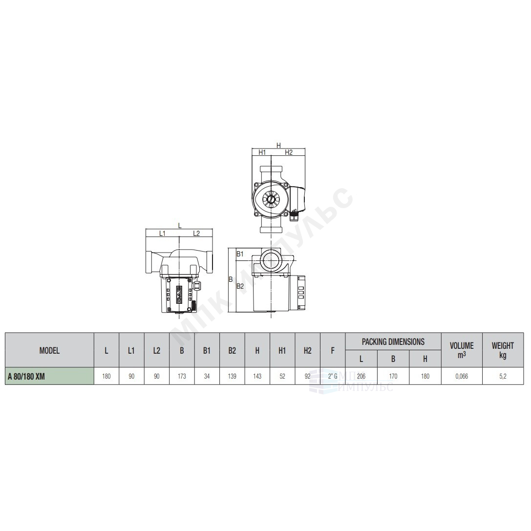 Насос циркуляционный с мокрым ротором A 80/180 XM PN10 1х230В/50Гц DAB 505806041 — изображение 2