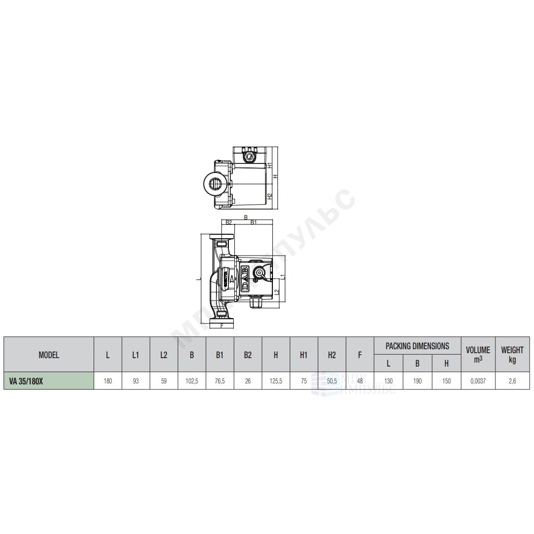 Насос циркуляционный с мокрым ротором VA 35/180 X PN10 1х230В/50Гц DAB 60182180H — изображение 2