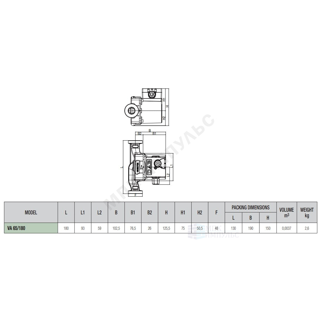 Насос циркуляционный с мокрым ротором VA 65/180 PN10 1х230В/50Гц DAB 60181676H — изображение 2