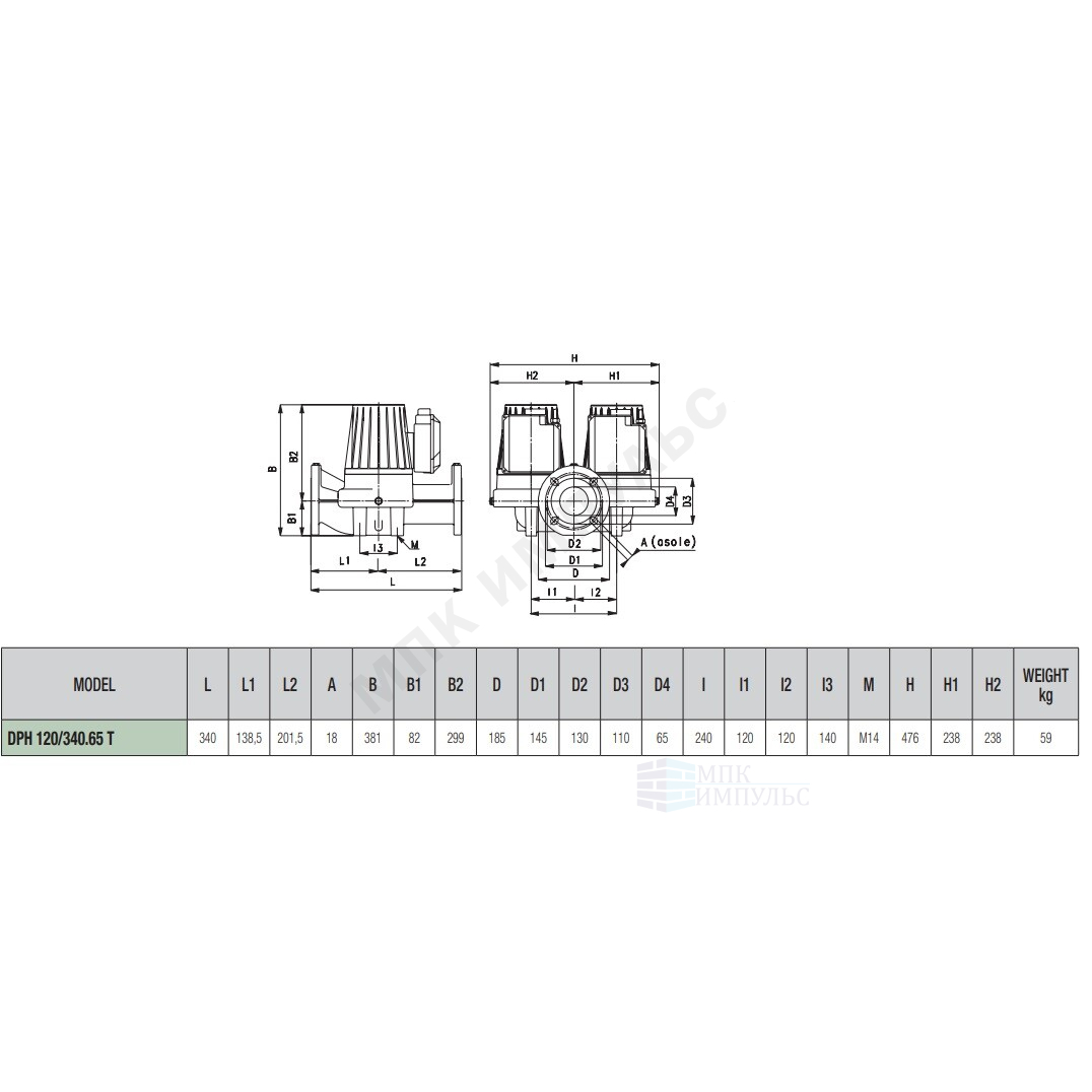 Насос циркуляционный сдвоенный с мокрым ротором DPH 120/340.65 T PN10 3х230-400В/50Гц DAB 505957622 — изображение 2