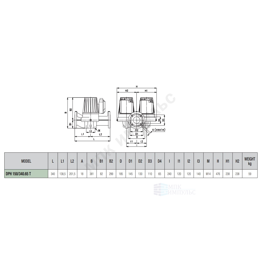 Насос циркуляционный сдвоенный с мокрым ротором DPH 150/340.65 T PN10 3х230-400В/50Гц DAB 505958622 — изображение 2