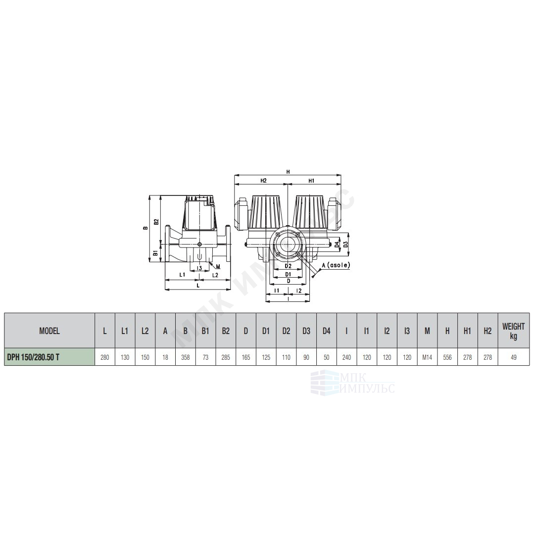 Насос циркуляционный сдвоенный с мокрым ротором DPH 150/280.50 T PN10 3х230-400В/50Гц DAB 505938622 — изображение 2