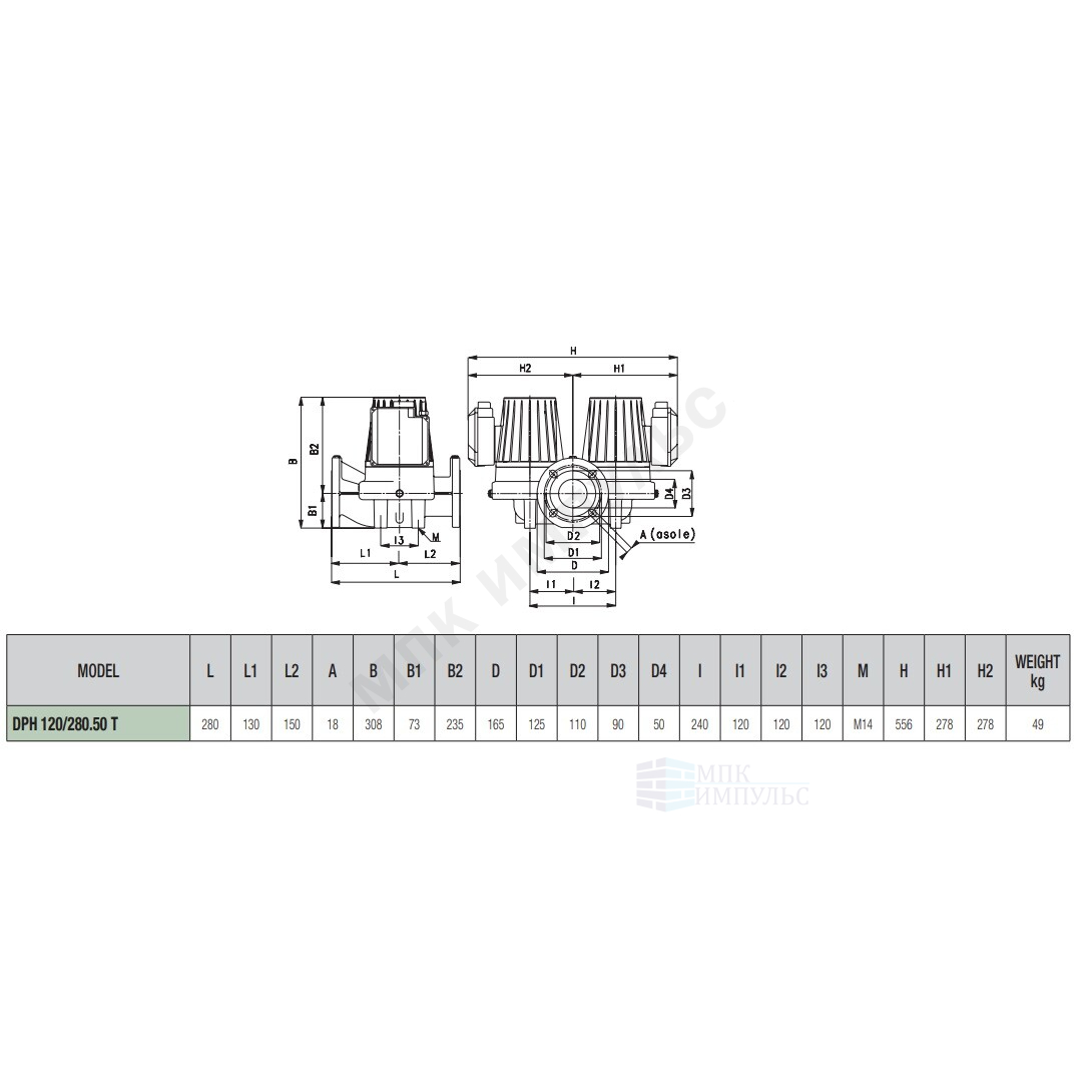 Насос циркуляционный сдвоенный с мокрым ротором DPH 120/280.50 T PN10 3х230-400В/50Гц DAB 505937622 — изображение 2