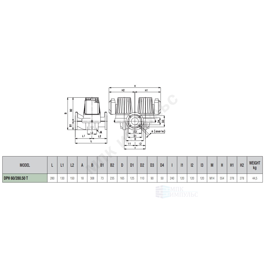 Насос циркуляционный сдвоенный с мокрым ротором DPH 60/280.50 T PN10 3х230-400В/50Гц DAB 505934622 — изображение 2