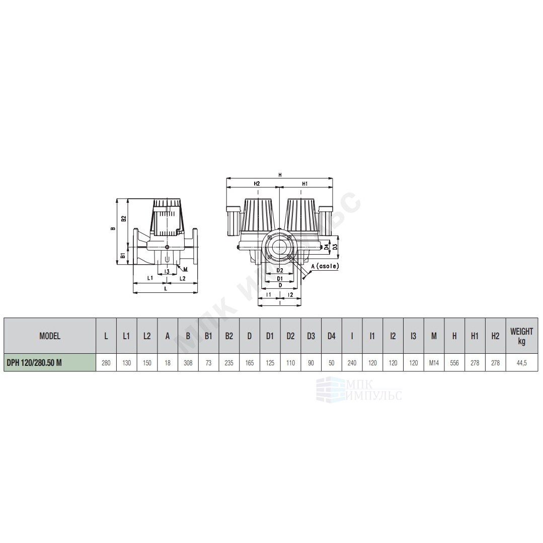Насос циркуляционный сдвоенный с мокрым ротором DPH 120/280.50M PN10 1х230В/50 Гц DAB 505937002 — изображение 2