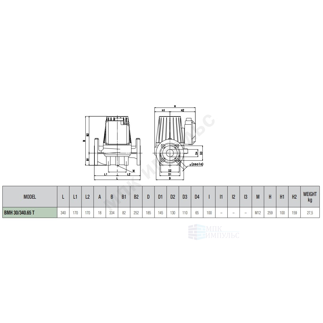 Насос циркуляционный с мокрым ротором BMH 30/340.65T PN10 3х230-400В/50Гц DAB 505940622 — изображение 2