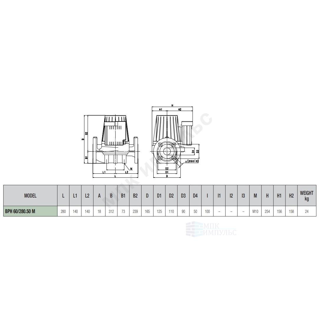 Насос циркуляционный с мокрым ротором BPH 60/280.50M PN10 1х230В/50Гц DAB 505924002 — изображение 2