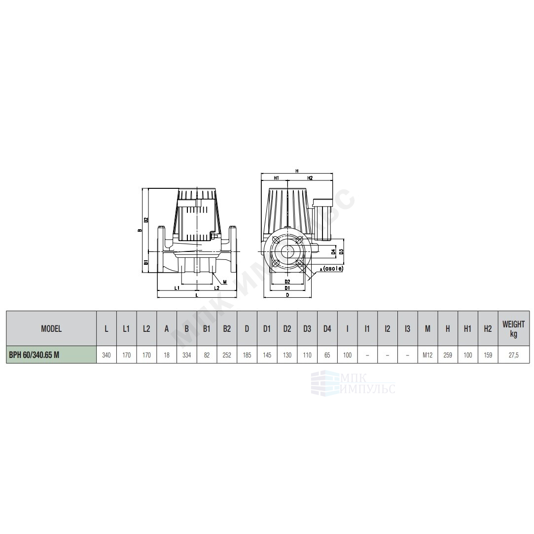 Насос циркуляционный с мокрым ротором BPH 60/340.65M PN10 1х230В/50Гц DAB 505944002 — изображение 2