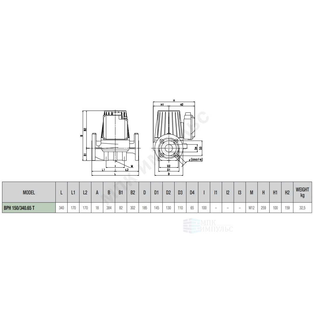 Насос циркуляционный с мокрым ротором BPH 150/340.65T PN10 3х230-400В/50Гц DAB 505948622 — изображение 2