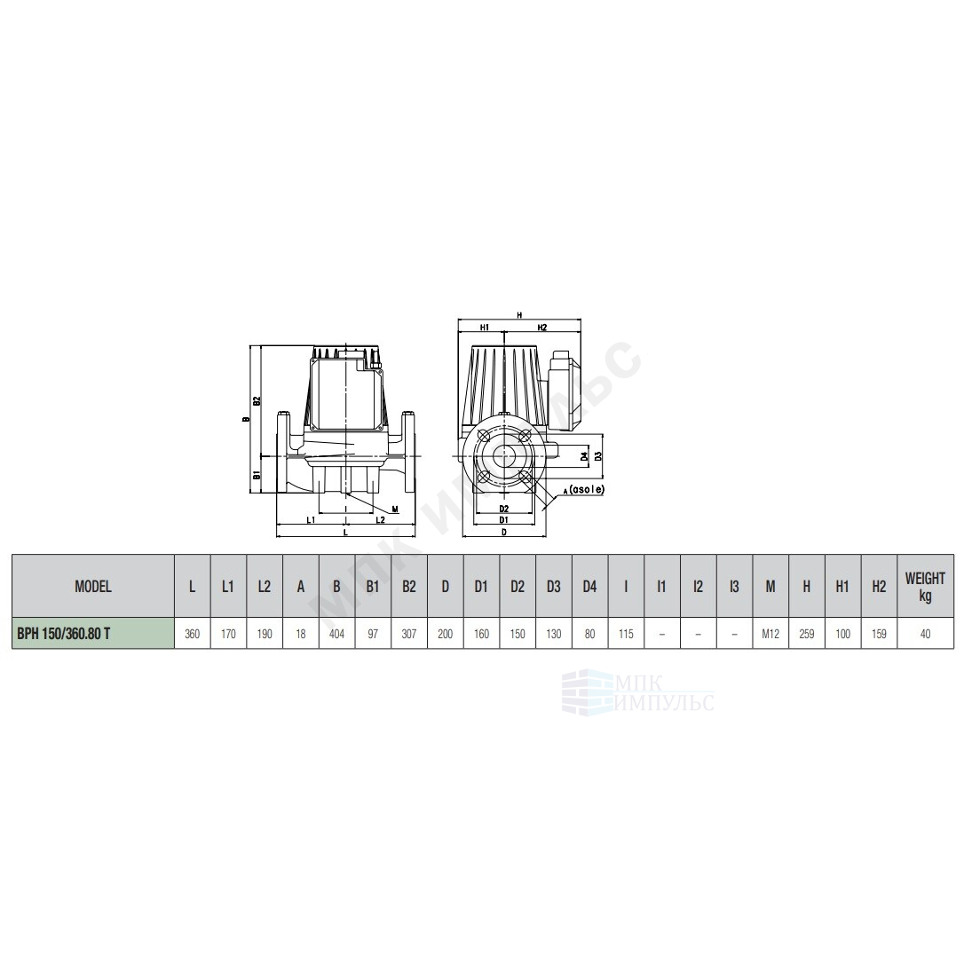 Насос циркуляционный с мокрым ротором BPH 150/360.80T PN10 3х230-400В/50Гц DAB 505968122 — изображение 2
