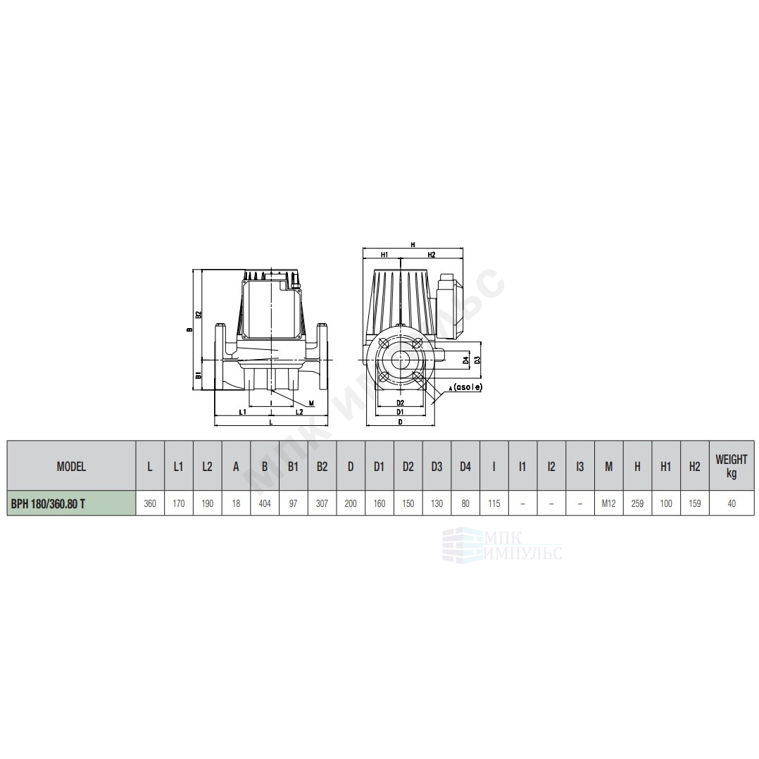 Насос циркуляционный с мокрым ротором BPH 180/360.80T PN10 3х230-400В/50Гц DAB 505969122 — изображение 2