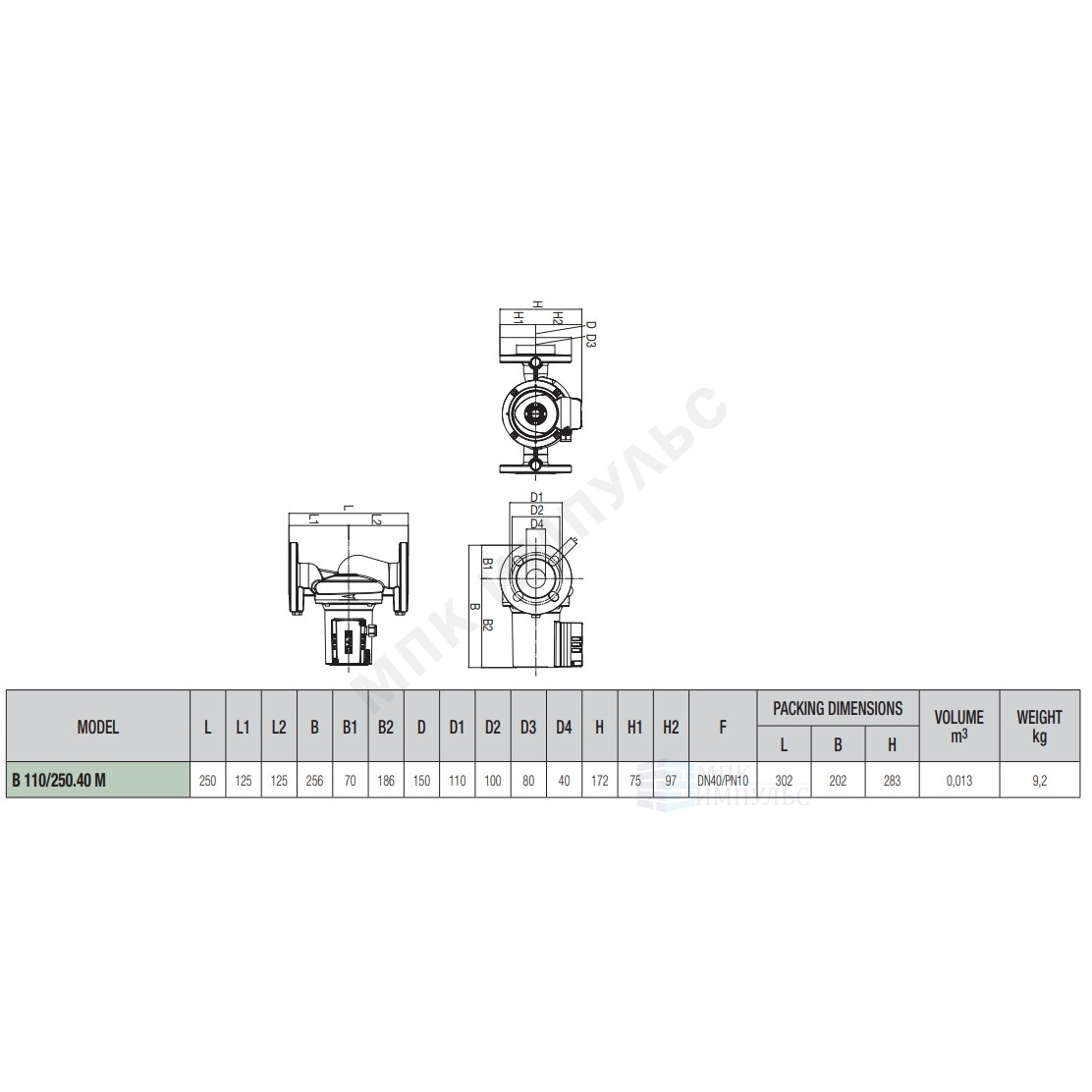 Насос циркуляционный с мокрым ротором B 110/250.40 M PN10 1х230В/50 Гц DAB 505818001 — изображение 2