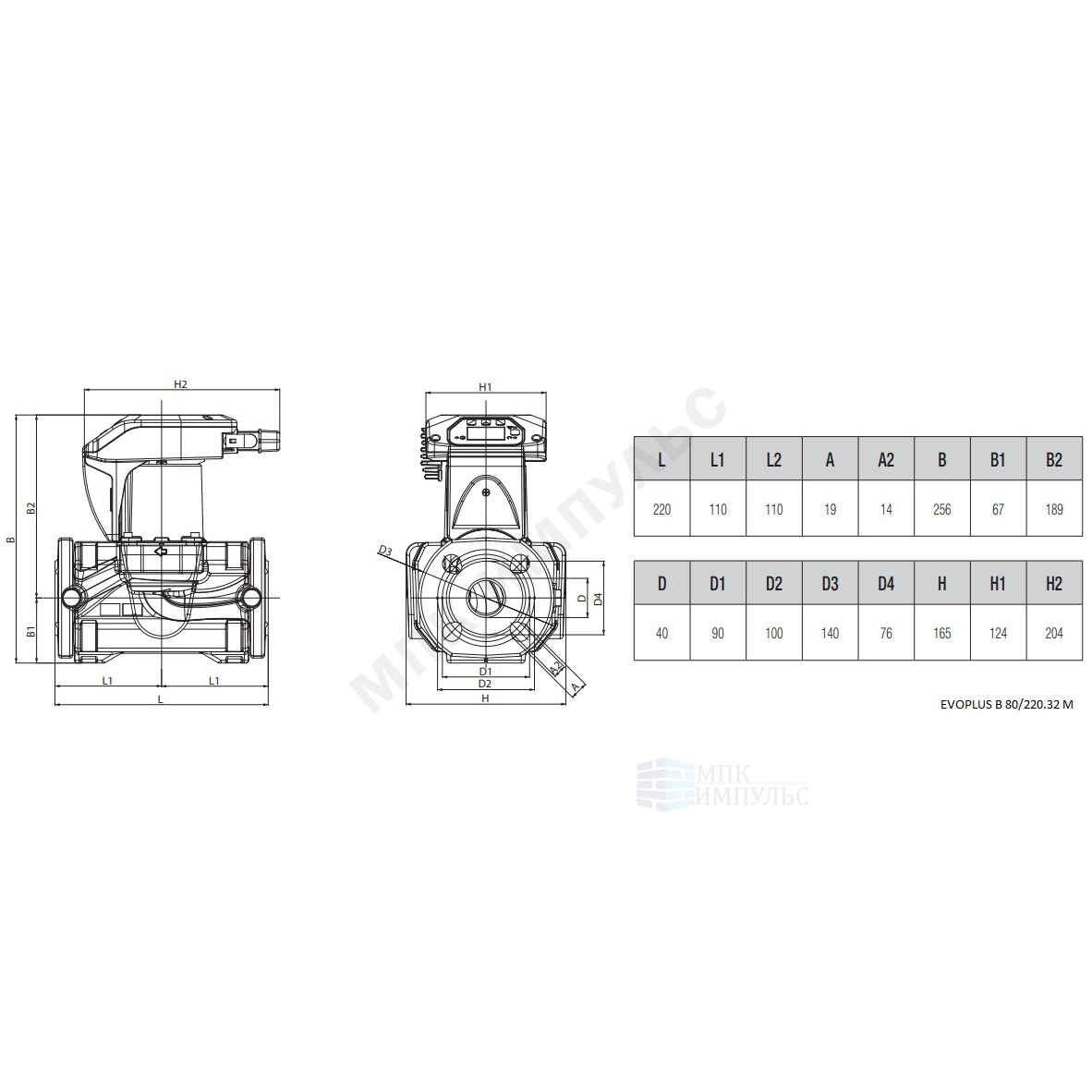 Насос циркуляционный с мокрым ротором EVOPLUS B 80/220.32 M PN16 1x220-240В/50/60 Гц DAB 60150948 — изображение 2