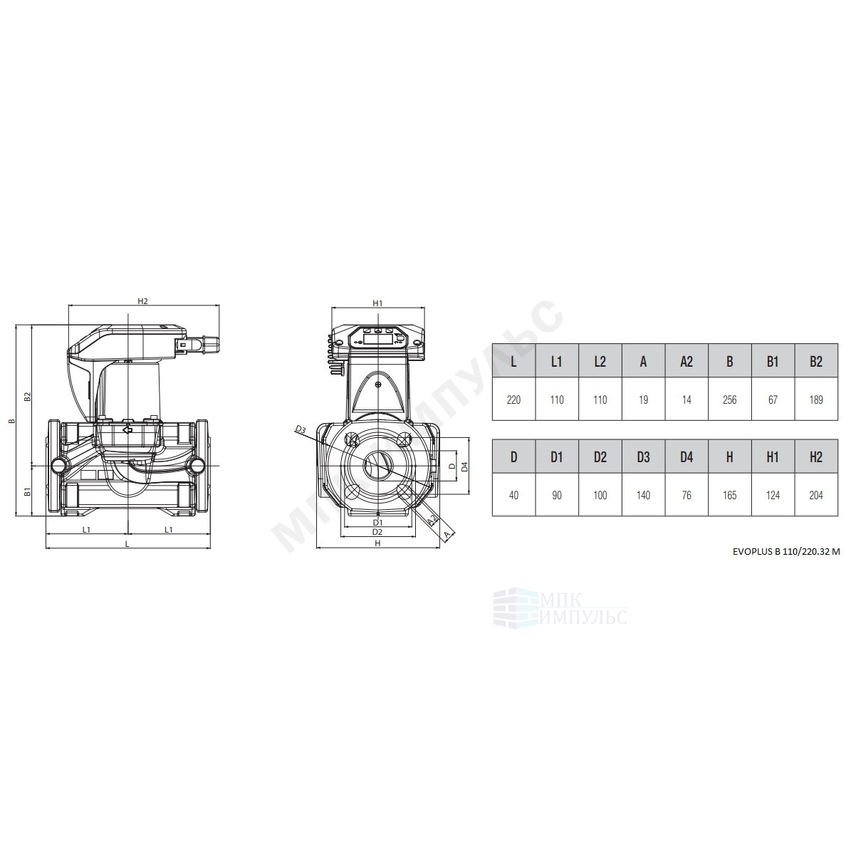 Насос циркуляционный с мокрым ротором EVOPLUS B 110/220.32 M PN16 1х220-240В/50 Гц DAB 60150949 — изображение 2