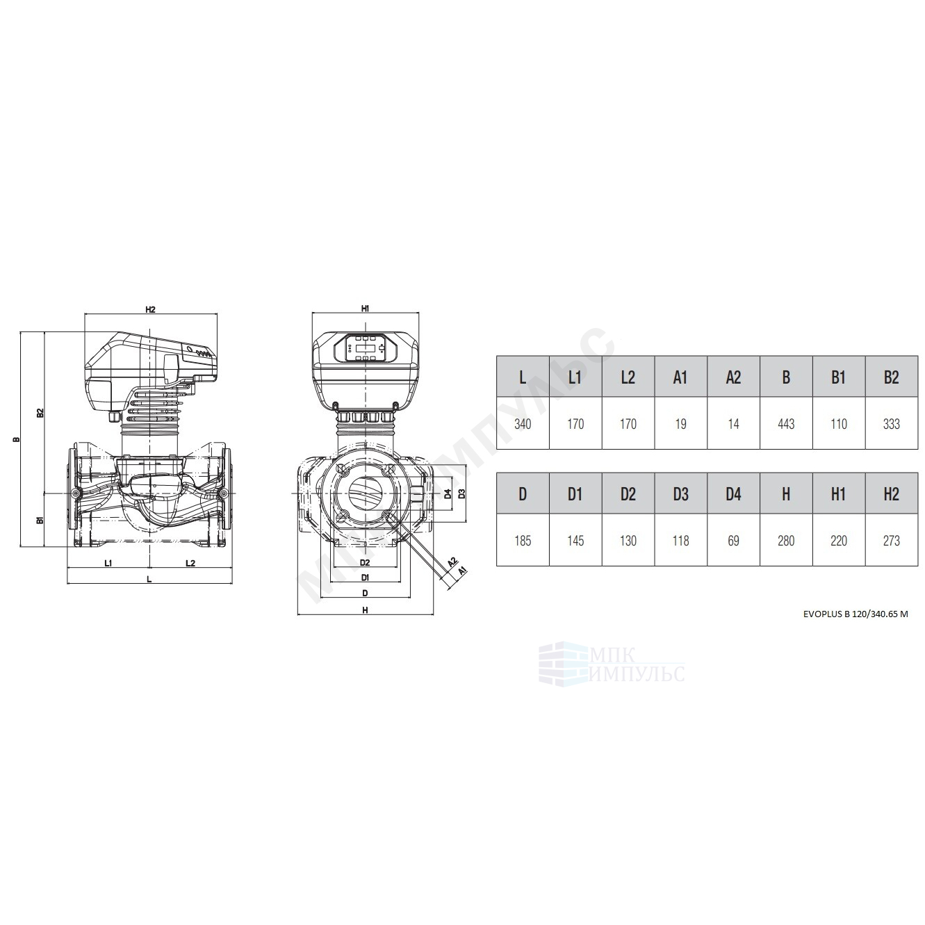 Насос циркуляционный с мокрым ротором EVOPLUS B 120/340.65 M PN16 1x220-240В/50/60 Гц DAB 60150981 — изображение 2