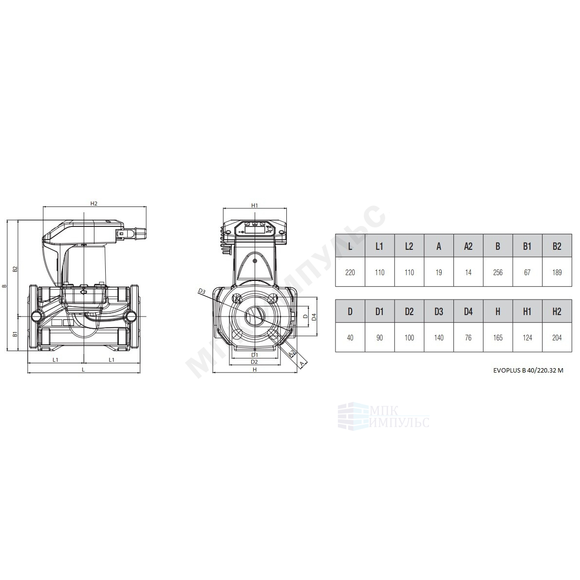 Насос циркуляционный с мокрым ротором EVOPLUS B 40/220.32 M PN10 1х230В/50 Гц DAB 60150946 — изображение 2