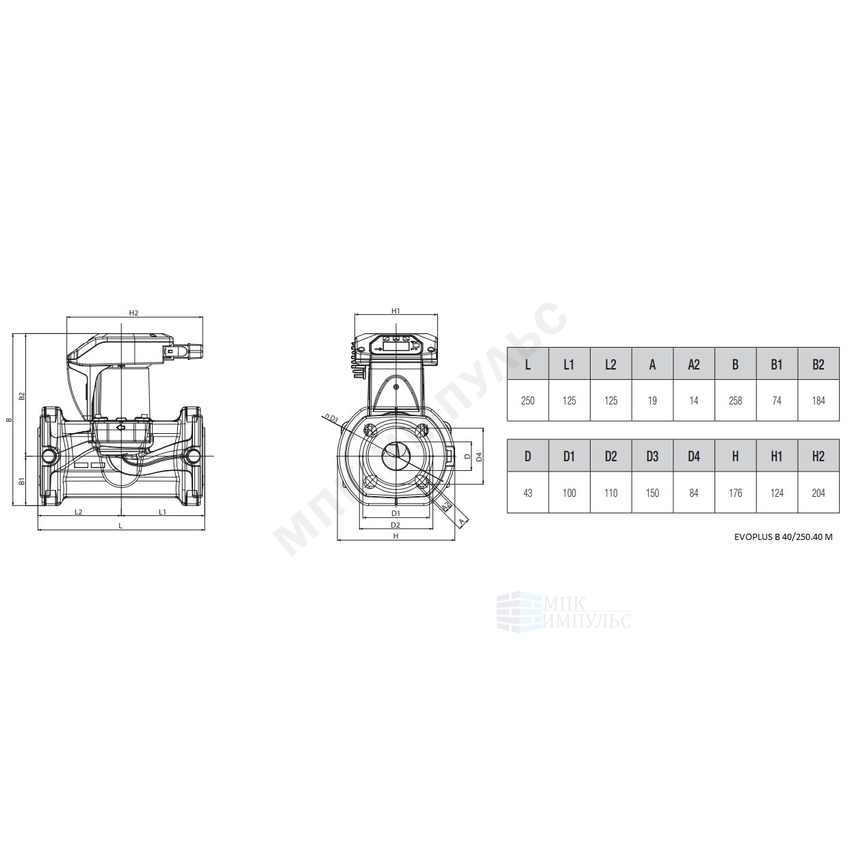 Насос циркуляционный с мокрым ротором EVOPLUS B 40/250.40 M PN16 1х220-240В/50 Гц DAB 60150950 — изображение 2