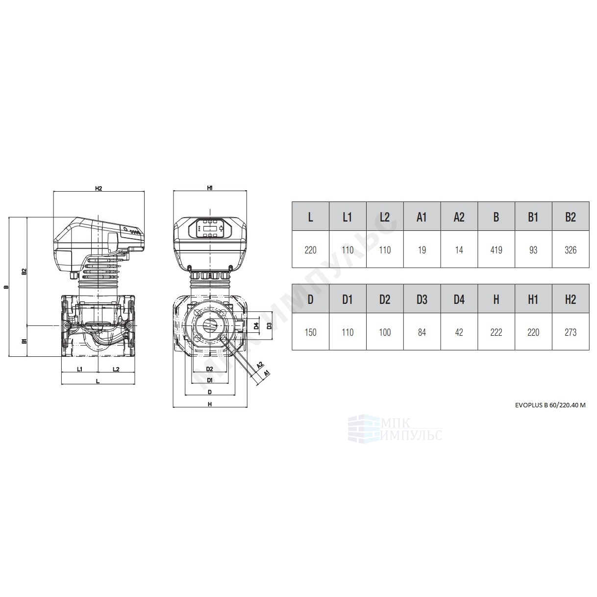 Насос циркуляционный с мокрым ротором EVOPLUS B 60/220.40 M PN16 1х220-240В/50 Гц DAB 60150964 — изображение 2