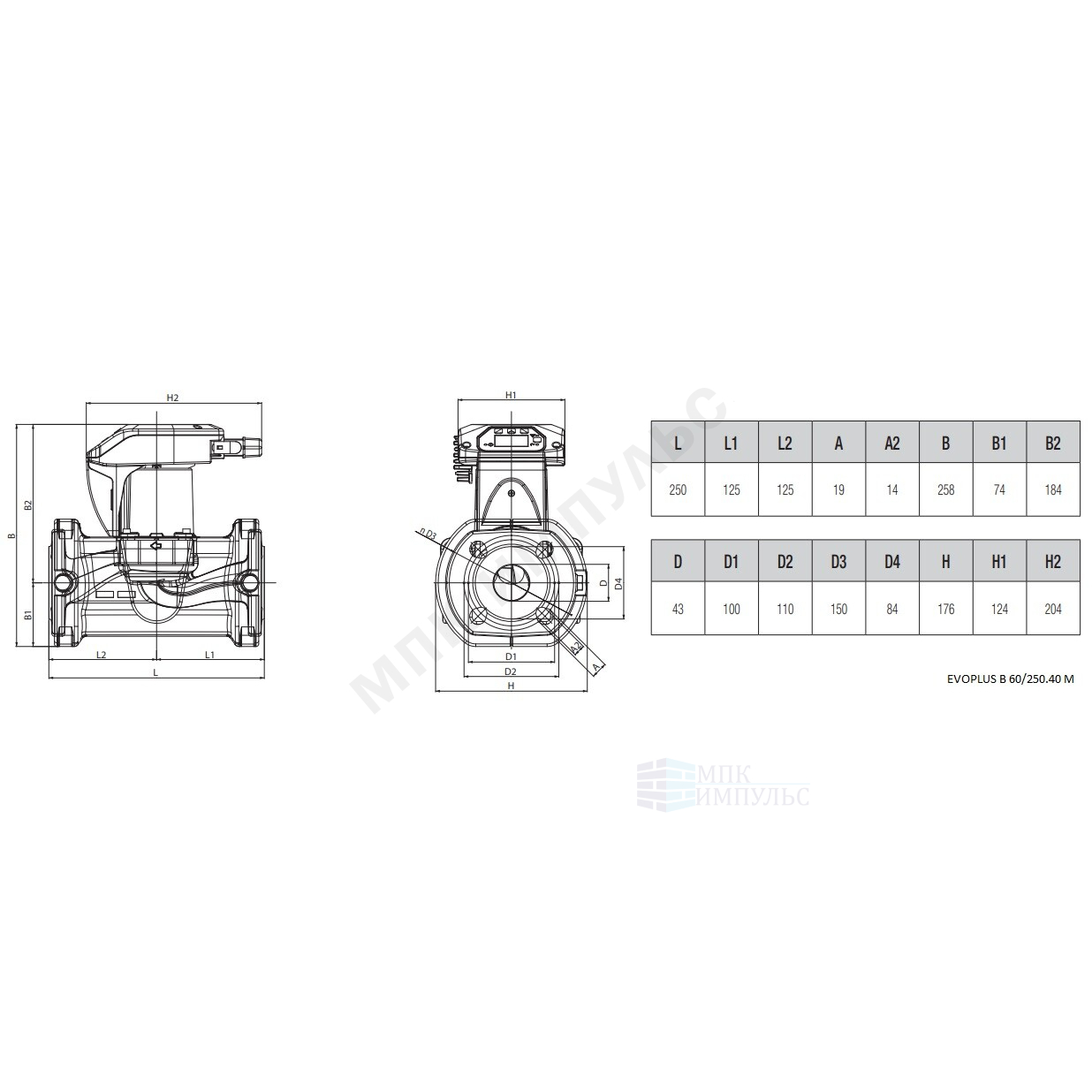 Насос циркуляционный с мокрым ротором EVOPLUS B 60/250.40 M PN16 1х220-240В/50 Гц DAB 60150951 — изображение 2
