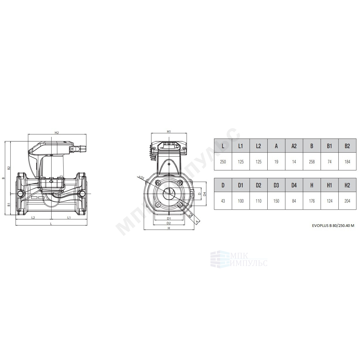 Насос циркуляционный с мокрым ротором EVOPLUS B 80/250.40 M PN16 1х220-240В/50 Гц DAB 60150952 — изображение 2