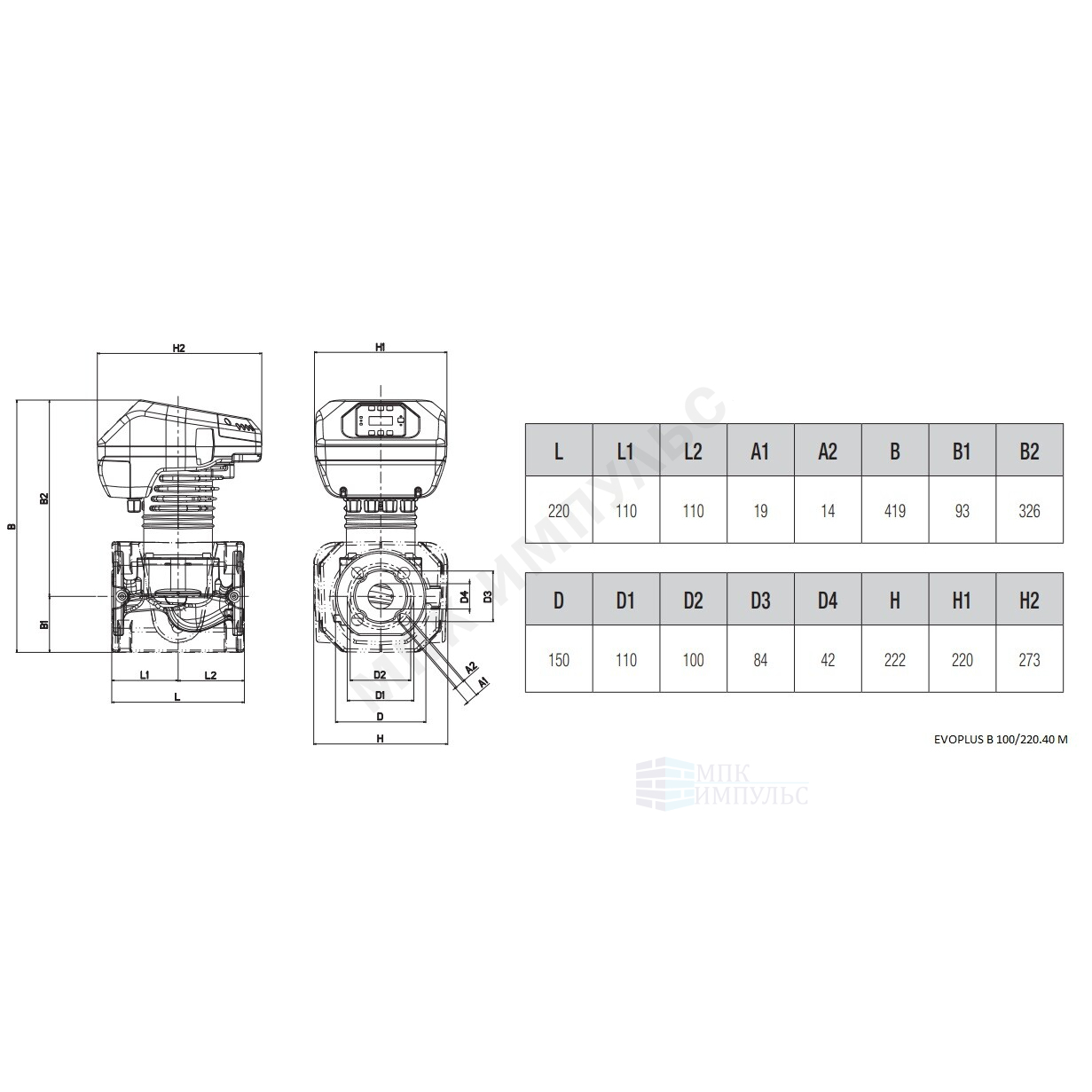 Насос циркуляционный с мокрым ротором EVOPLUS B 100/220.40 M PN16 1х230В/50/60 Гц DAB 60150966 — изображение 2