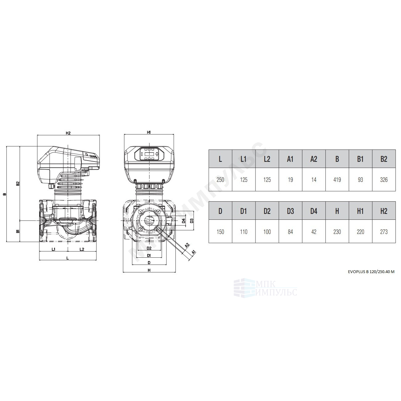 Насос циркуляционный с мокрым ротором EVOPLUS B 120/250.40 M PN16 1х220-240В/50 Гц DAB 60150967 — изображение 2