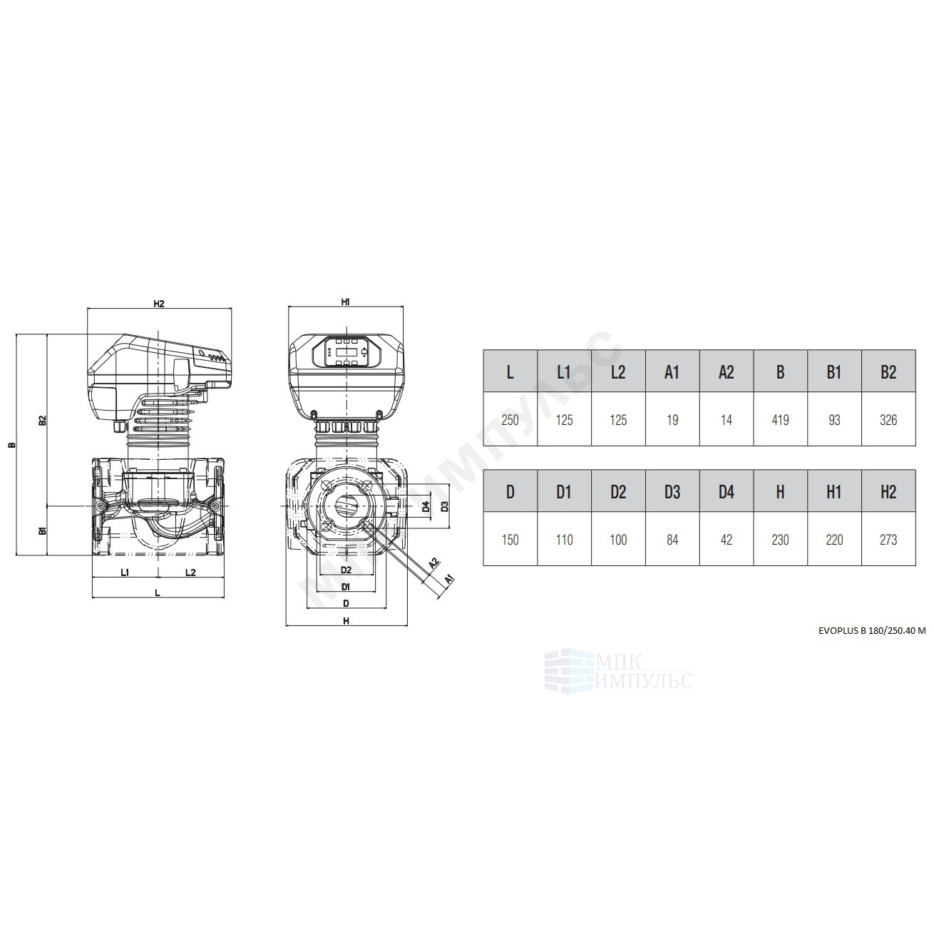 Насос циркуляционный с мокрым ротором EVOPLUS B 180/250.40 M PN10 1x220-240В/50 Гц DAB 60150969 — изображение 2