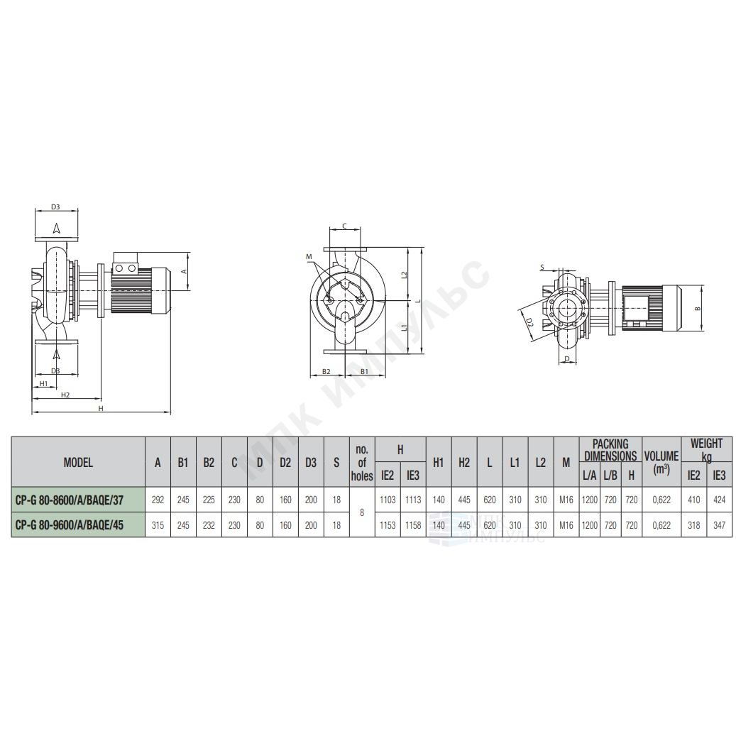 Насос ин-лайн с сухим ротором CP-G 80-9600/A/BAQE/45-IE3 PN16 3x400В/50 Гц DAB 1D5411GHV — изображение 2