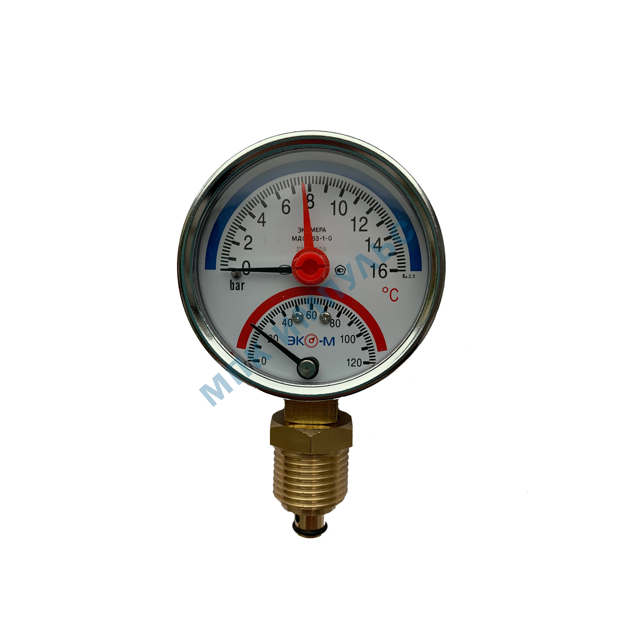 Термоманометр МД04 радиальный Дк80 0-1,0 МПа L=60мм G1/4" 160С с переходником на G1/2" ЭКОМЕРА МД04-80-G-1МПа-160-L-60-РИ