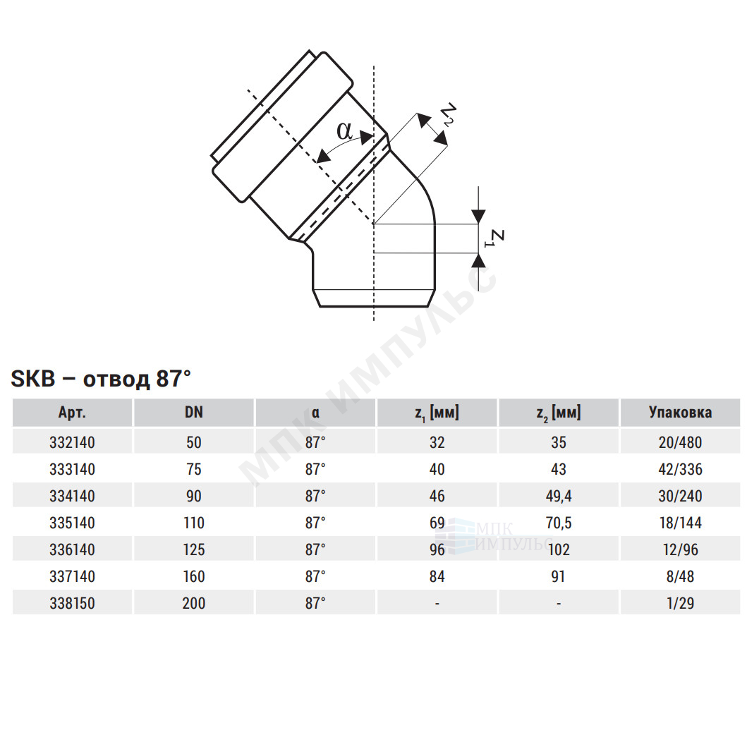Отвод PP-MD бесшумный светло-серый Skolan Safe SKB Дн 135х87гр (DN125) б/нап в/к Ostendorf 336140 — изображение 2