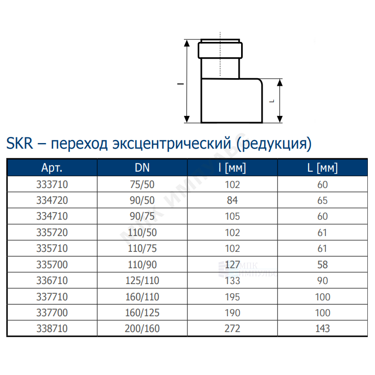 Переход PP-MD эксцентрический бесшумный светло-серый Skolan Safe SKR Дн 110х90 (DN110х90) б/нап в/к Ostendorf 335700 — изображение 3