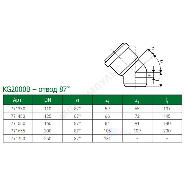Отвод PP-MD зелёный KG2000 KG2000B Дн 160х87гр б/нап в/к Ostendorf 771550 — изображение 2