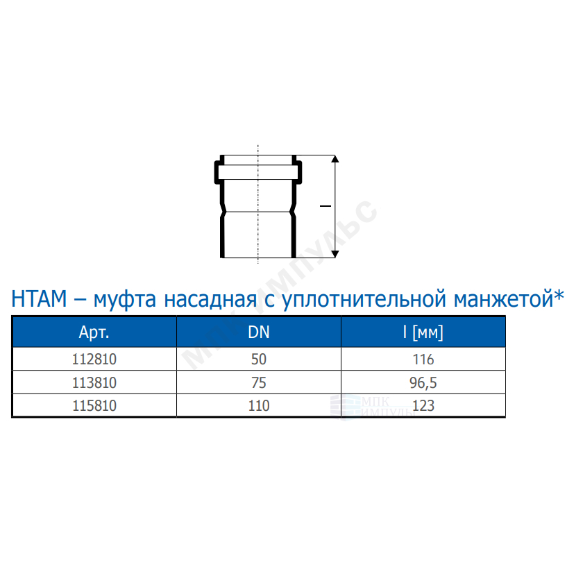 Муфта PP-H насадная с уплотнительной манжетой серая HT HTAM Дн 110 б/нап в/к Ostendorf 115810 — изображение 3