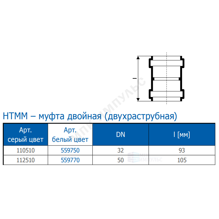 Муфта PP-H двухраструбная белая HT HTMMw Дн 50 б/нап в/к Ostendorf 559770 — изображение 2